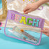Sanwuta 2 Pcs Chenille Letter Clear Zipper Pouch - Transparent Travel Makeup Bag for Women (Beach Stuff, 11.8 x 8.2