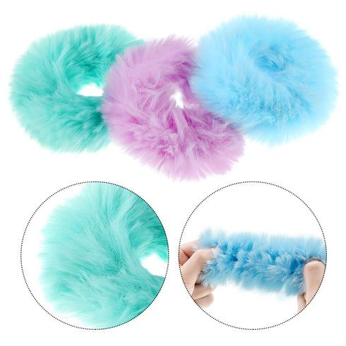 WILLBOND 16 Pieces Furry Scrunchies Faux Fur Hair Band Ties, Colorful Ponytail Holders for Women