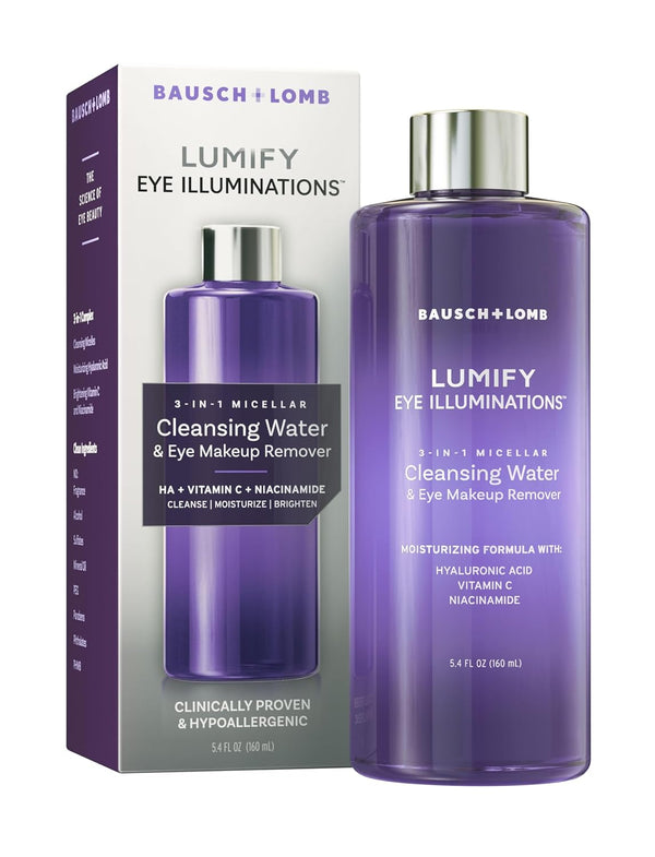 LUMIFY Eye Illuminations Cleansing Water & Eye Makeup Remover, 3-in-1 Micellar Water with Hyaluronic Acid, 160mL