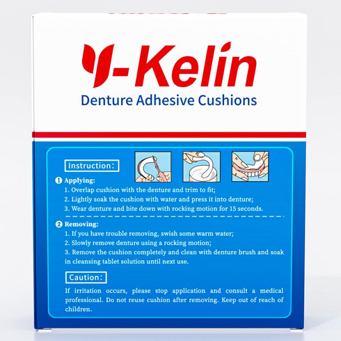 Y-Kelin Lower Denture Adhesive Cushions, Adhesive-Free Pads for Sore Gums, 30 Pads*2 (60 Strips)