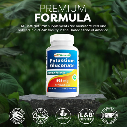 Best Naturals 250 Count Potassium Gluconate Supplement 595 Mg Tablet
