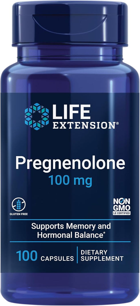Life Extension Pregnenolone - 100 mg Hormone Balance Supplement, Gluten-free, Non-GMO, 100 Capsules