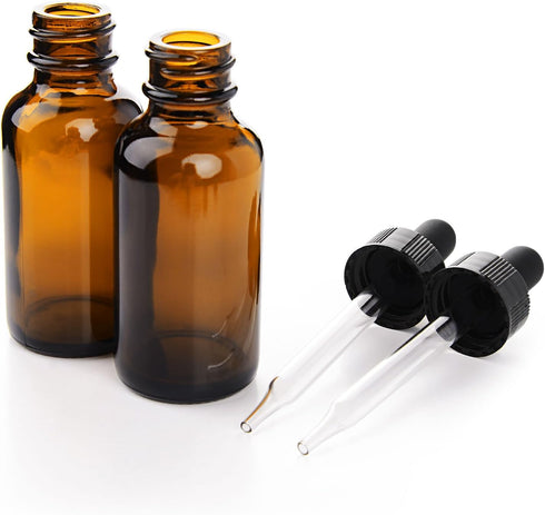 Yesker Amber Glass Bottles: 30 ml (1oz) with Glass Eye Dropper for Essential Oils, Chemistry Lab Chemicals, Pack of 6.