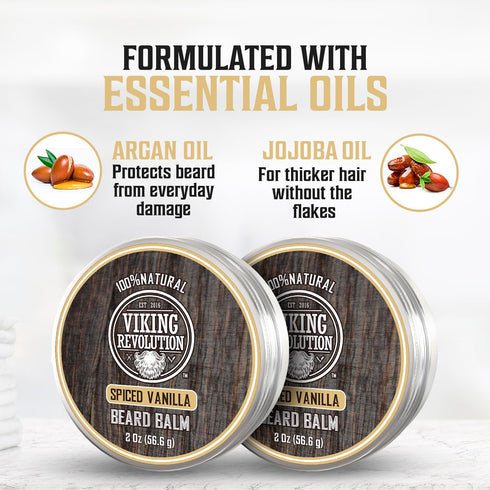 Viking Revolution Beard Balm for Men, Spiced Vanilla with Argan Oil & Jojoba Oil - Nourishing Beard Care (2 Pack)