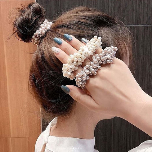Unicra Pearl Hair Scrunchies, Decorative Hair Ties Ponytail Holder, Hair Accessories for Women, Pack of 3
