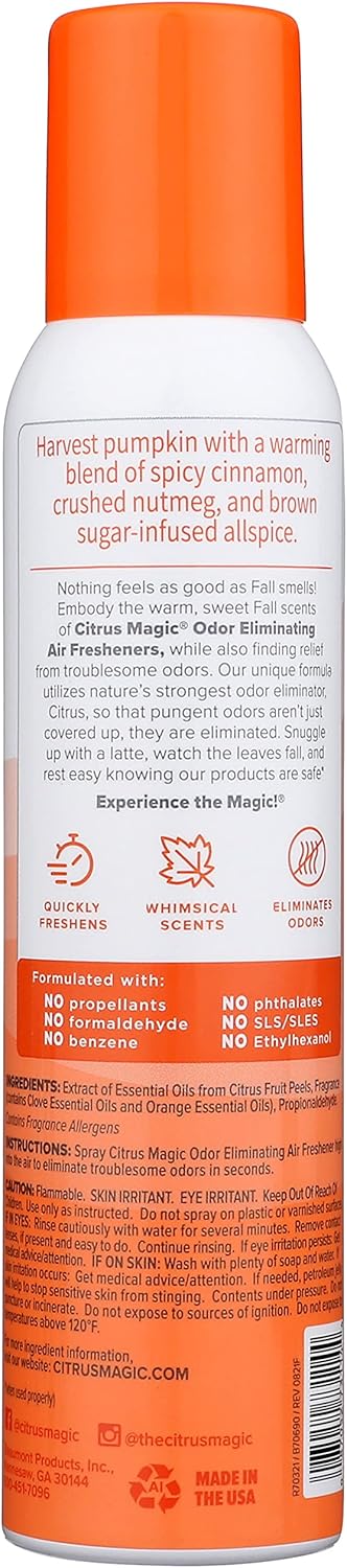 Citrus Magic Limited Edition Natural Odor Eliminating Air Freshener Spray, Cozy Pumpkin Chai, 3-Ounce (Pack of 3)