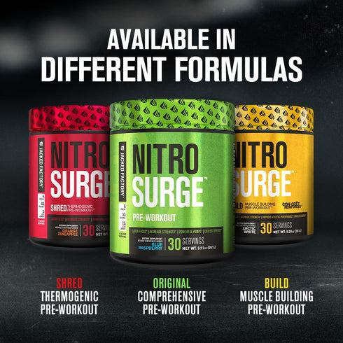 Jacked Factory NITROSURGE Pre Workout Supplement - Endless Energy, Instant Strength Gains, 60 Servings, Arctic White