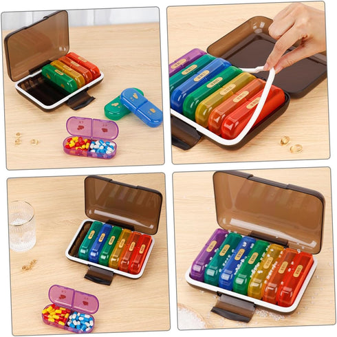 LRXIYODE 7-Day Weekly Pill Organizer Medicine Case with Color-Coded Compartments, Small Portable Travel Pill Box