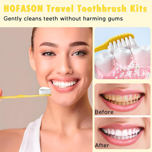 Pack 50, Set 5g HOFASON Disposable Toothbrushes with Toothpaste of Yellow Hollow Travel Toothbrush with Bulk Toothpaste