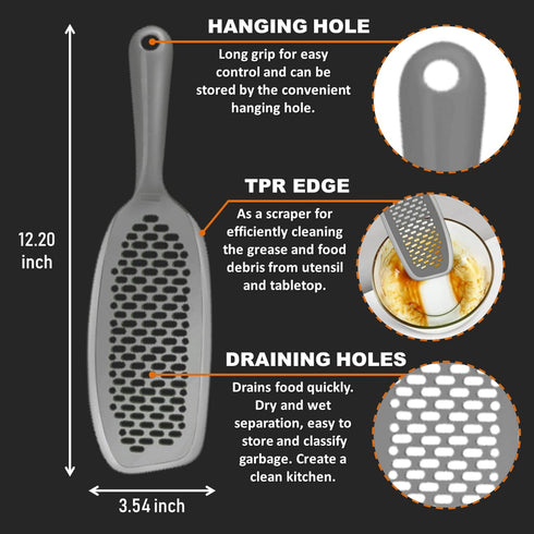 EZ Kitchen Dish Squeegee Kitchen with Silicone Food Strainer Long Grips Non-Slip Scrapers for Pots, Pans, Bowls, and Countertops, 2-Pack, Gray by Generic
