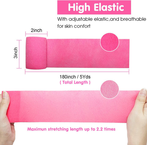 Self Adherent Cohesive Bandage, 3" x 5 Yards, Hot Pink - 6 Rolls for First Aid & Athletic Wrap