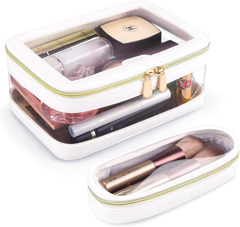 Transparent Waterproof Cosmetic Organizer, Clear Makeup Bag with Brush Bag, Travel Toiletry Bag with Zipper for Women