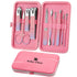Manicure Set, Travel Mini Nail Clippers Kit, 10pcs Stainless Steel Grooming Tools (Pink Purple)