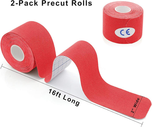 MUEUSS Kinesiology Tape Precut Strips, Waterproof Elastic Cotton Athletic Tape for Muscle Pain Relief (6 rolls