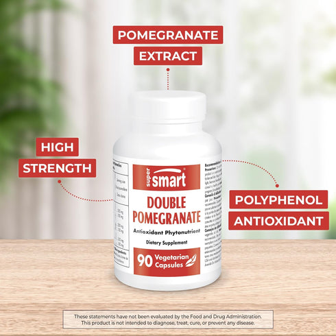 SuperSmart Double Pomegranate Extract Supplement, 90% Ellagic Acid, 90 Vegetarian Capsules