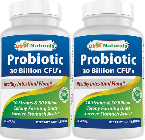 Best Naturals Probiotic, 10 Strains & 30 Billion CFU, 60 Veggie Capsules (Pack of 2)