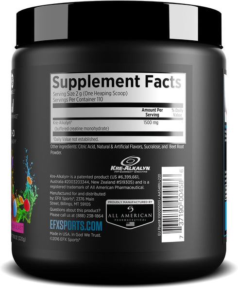 EFX Sports Kre-Alkalyn EFX Powder, pH Correct Creatine Monohydrate Supplement for Strength, Muscle Growth &