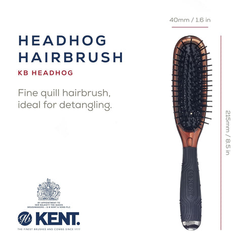 Kent Headhog Detangler Brush, Anti Static Hair Brush with Rounded Nylon Bristles, Travel Brush with Ergonomic Grip