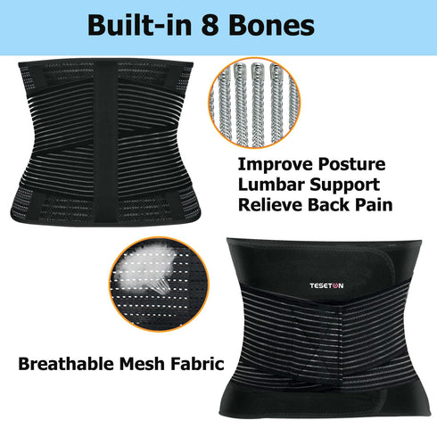 Back Brace for Women and Men, Support Belt for Lifting, Pain Relief for Lower Back, Scoliosis, Sciatica (Black XXXL)