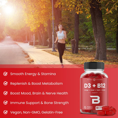 Vitamin D3 & Vitamin B12 | Methyl B12 Gummies for Adults & Kids, 60 Gummies, Enhanced with Vitamin D3 & B9 Vitamin