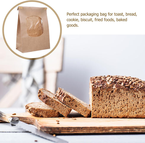 TOPPERFUN 50pcs Packaging Kraft Paper Bread Bags with Window, Large Reusable Bread Bags for Toast Wrapping and Bakery