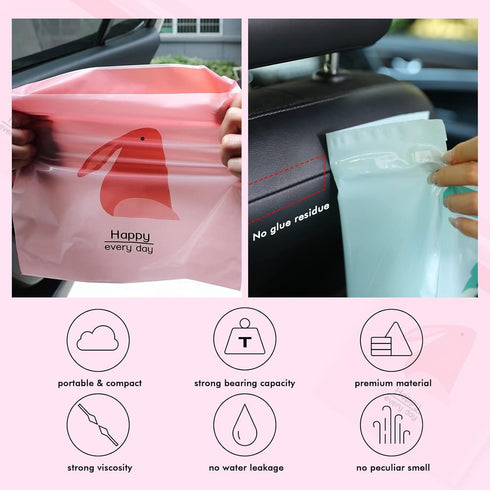 60PCS Easy Stick-On Disposable Portable Car Trash Bags, Waterproof Leakproof Vomit Bags for Cars, Camping, Kitchens