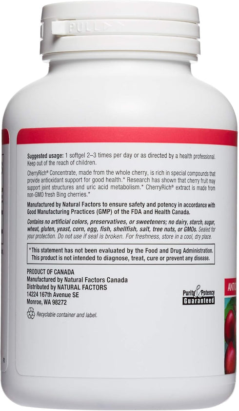 CherryRich by Natural Factors, Super Strength Cherry Concentrate, Antioxidant Support for Healthy Joints, 90 Softgels