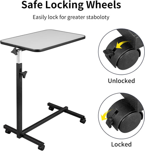 Kcelarec Adjustable Overbed Bedside Table with Wheels,Mobile Laptop Computer Standing Desk Cart (Gray)