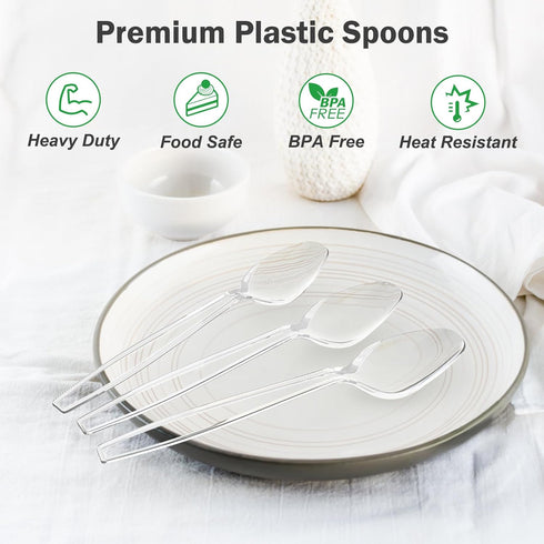 360 Count Clear Plastic Spoons Disposable, BPA-Free, Heavy Duty Bulk for Party Supply