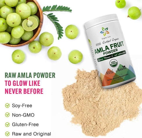 Certified Organic Aura Amla Powder - 16Oz (1Lb) - Powerhouse of Natural Vitamin C & Antioxidants