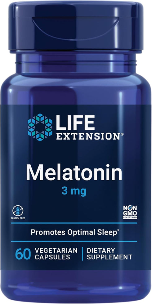 Life Extension Melatonin, 3 mg, 60 Capsules - Optimal Sleep Support and Healthy Circadian Rhythms