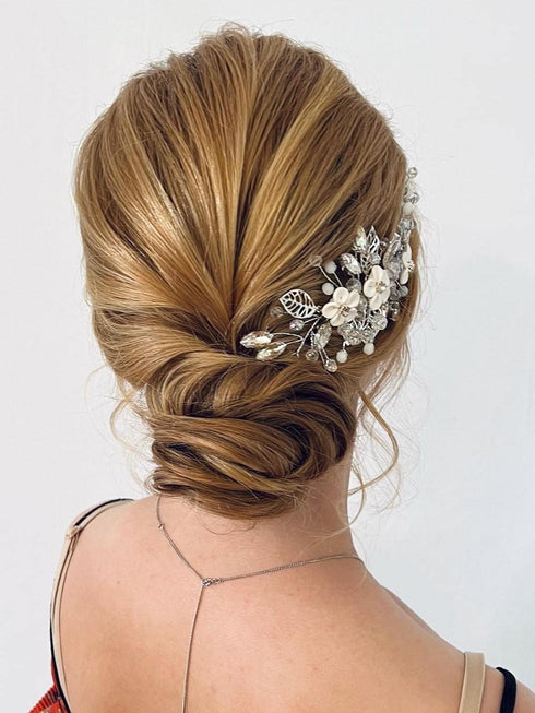 Unicra Silver Flower Bride Wedding Hair Vine | Rhinestone Hair Piece Jewelry for Women and Girls