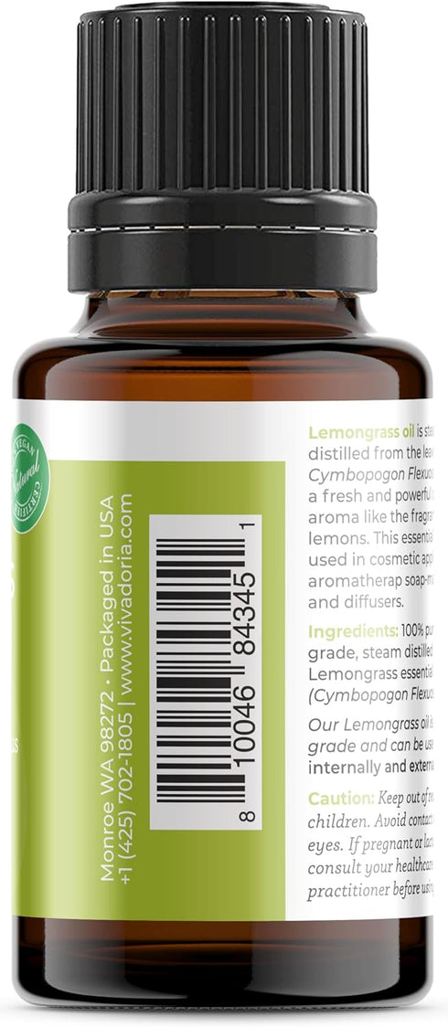 Viva Doria 100% Pure Lemongrass Essential Oil - Undiluted, Food Grade, 15 mL (0.5 Fluid Ounce)