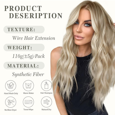 MORICA Invisible Wire Hair Extensions - 20 Inch Halo Long Wavy Synthetic Hairpiece for Women (Ash Blonde Mixed Light