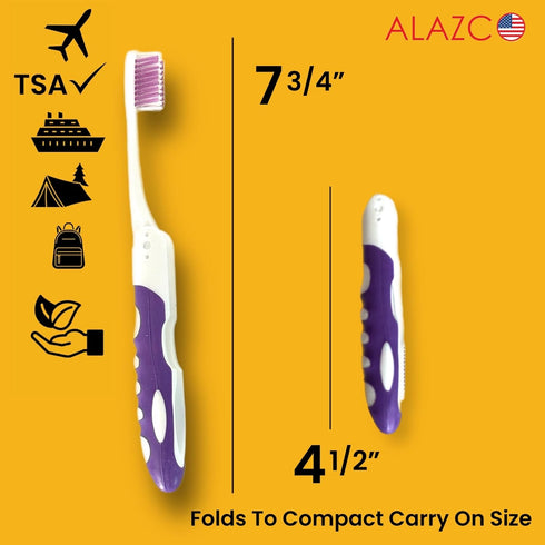 4 Pack Comfort Hold Travel Toothbrush, Folding Medium Bristle Brushes, Compact Size, TSA Approved