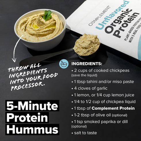 Complement Organic Unflavored Vegan Protein Powder (15 Servings), Low Carb, Low Calorie, Sugar Free, Soy Free, Non-GMO,