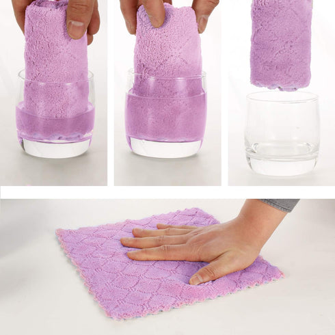kimteny Cleaning Cloths Kitchen Towels, Microfiber Washcloths Lint Free Dish Cloths, Pack of 5 (Purple-Grey)