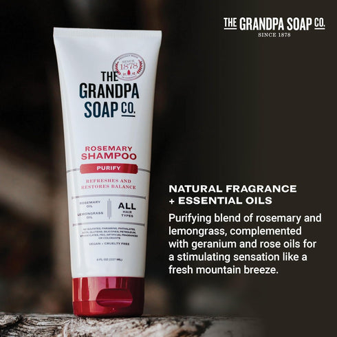 The Grandpa Soap Company Purifying Shampoo with Rosemary and Lemongrass Oils, 8 Fl Oz, Vegan