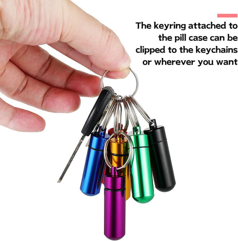 12 Pieces Portable Pill Case, First Aid Mini Container, Waterproof Aluminum Keychain Pill Case for Medications,
