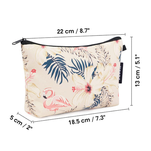 WANDF Cosmetic Bag for Women, Mini Makeup Organizer Pouch, Water Resistant, Girls Gift (Beige Flamingo)