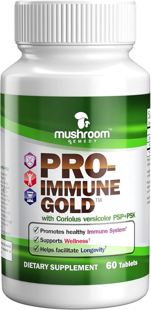 PRO-Immune Gold, Best Immune Support, Clinically Studied Mushroom Extract, Antioxidant Supplement, 60 Tablets