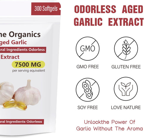 Lumine Organics 1PCS 7500mg 300Softgels,Vegetarian (1PCS-D) Aged Garlic Extract Capsules, Per Serving, Aged