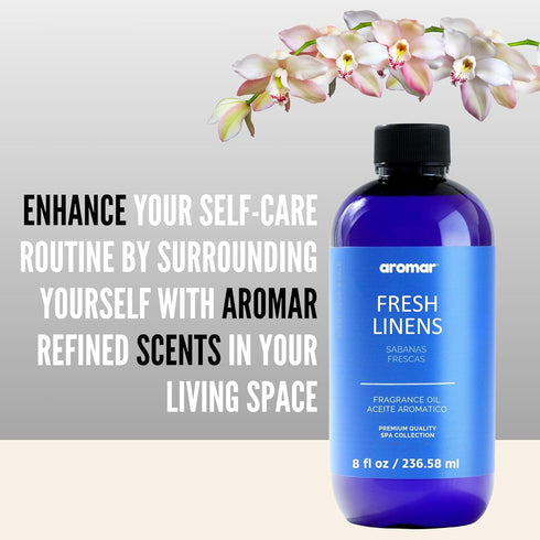 AROMAR Fresh Linen Premium Fragrance Oil - Long-Lasting Aroma for Aromatherapy, Relaxation & Household Uses - 8oz