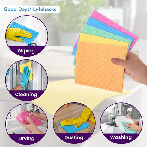 Good Days' Lyfehacks Kitchen Towels, 10 Pack Swedish Dish Cloth for Kitchen, Highly Absorbent, Reusable