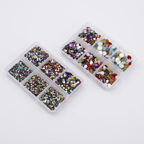 NCB 8000 Pcs Non Hotfix Rhinestones, 10 Sizes Flatback Crystal Glass with Tweezers for Nail Art & Crafts