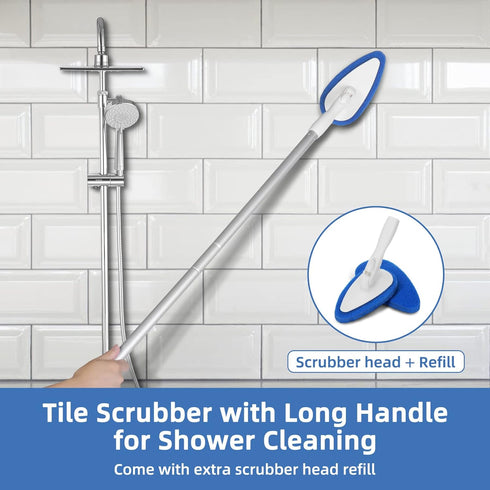 Qaestfy Shower Bathtub Tub and Tile Scrubber Brush with 51'' Adjustable Long Handle for Cleaning