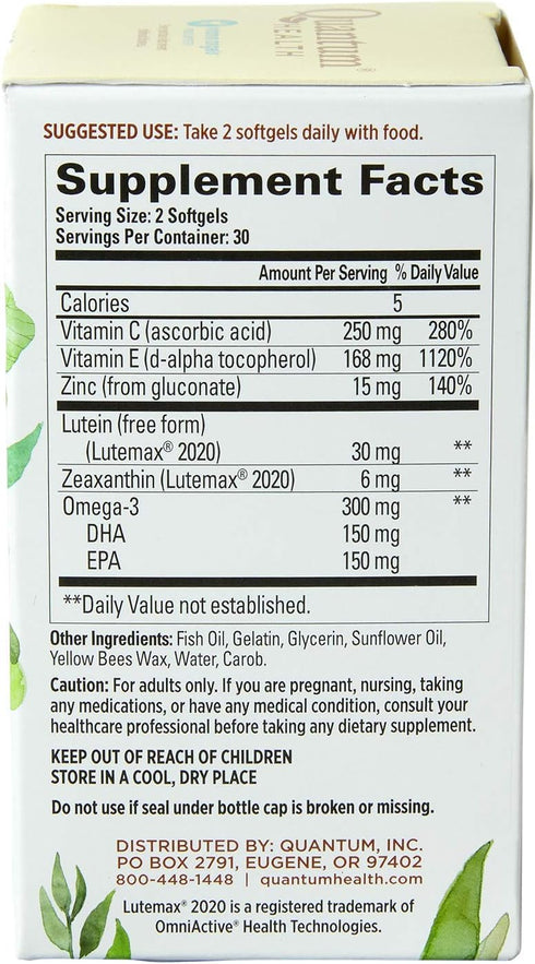 Quantum Health Macula 30+ Eye Health Supplement, 60 Softgels, Promotes Macular and Retinal Health