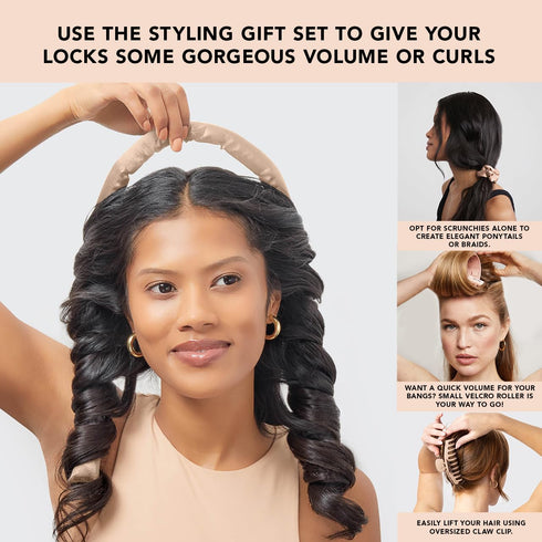 Kitsch Satin Heatless Hair Styling Gift Set - 5pc Satin Heatless Curling Set, Ceramic Thermal Hair Roller & Claw Clip