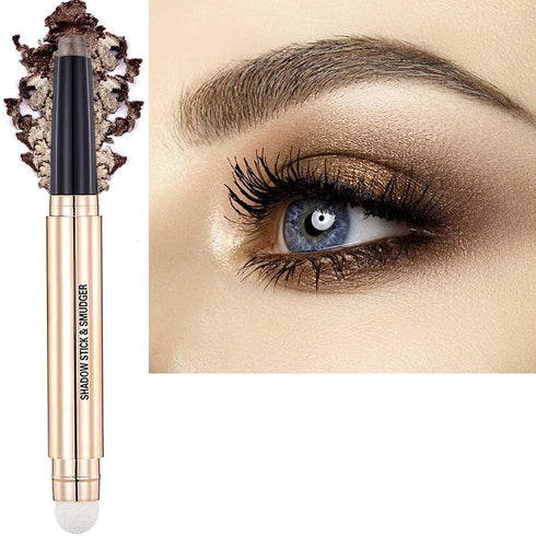 Cocoa Brown Eyeshadow Stick with Sponge Brush, Long Lasting Waterproof Cream Shimmer Pencil