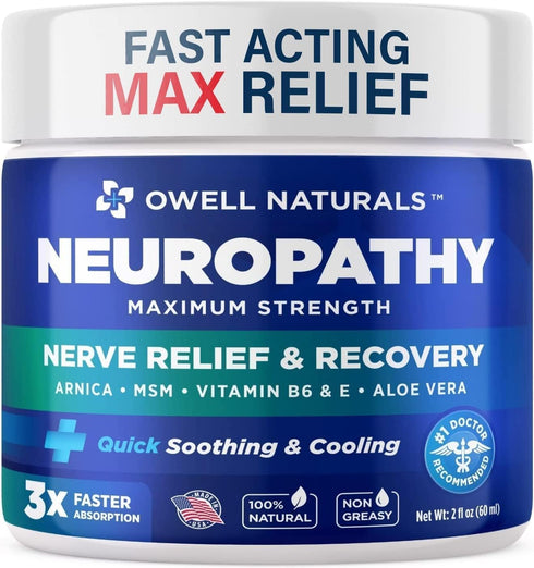 OWELL NATURALS Neuropathy Cream Extra Strength Nerve Relief for Foot, Hands, Legs, Toes with Arnica, Aloe Vera